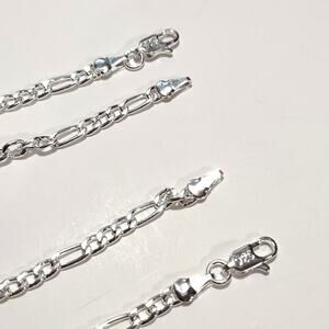 925 Silver Plated Necklace & Bracelet Figaro Chain Christmas Birthday Valentines